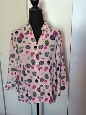 Violet & Claire Pink and Lime Dot Print Blouse